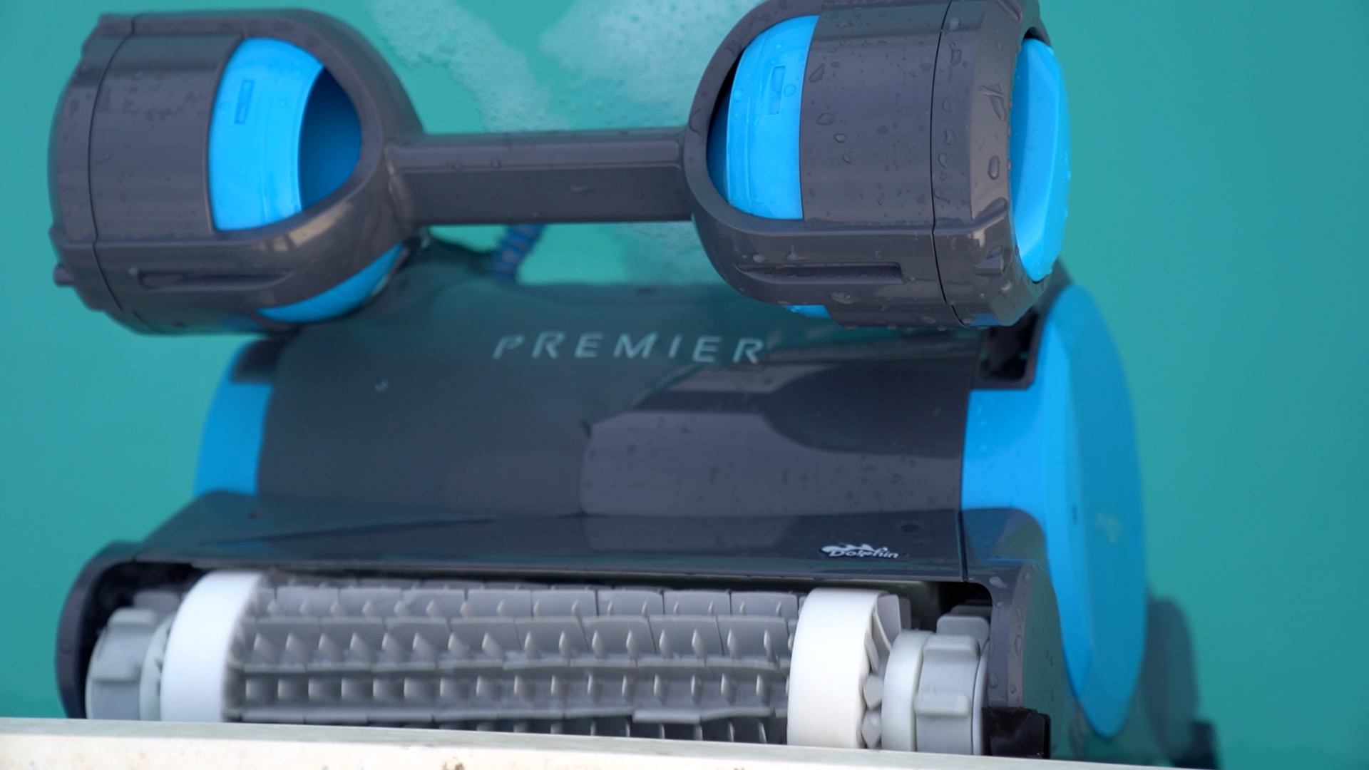 Dolphin Premier Waterline Cleaning Top Down From Outside Pool