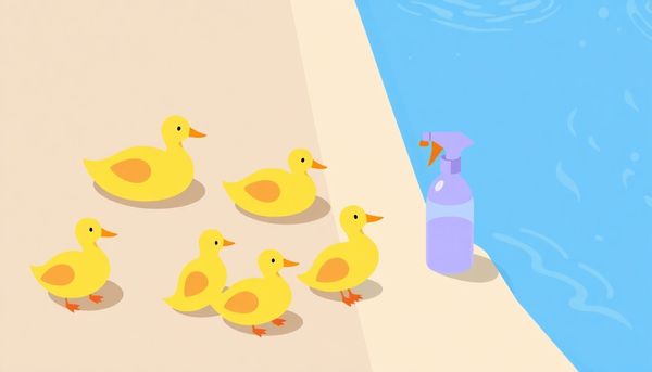 Ducks Near Pool With Spray Bottle