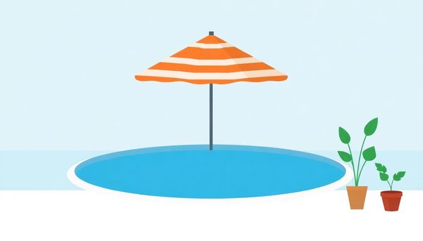 Illustrated Pool With Umbrella And Plants