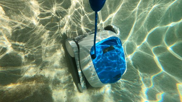 Dolphin Proteus DX3 climbing the pool wall during a cleaning cycle