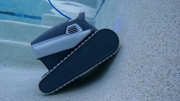 Dolphin Quantum climbing a pool wall with its dual brushes working