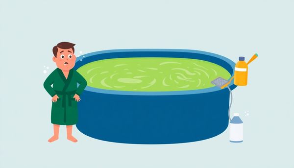 Stressed Person Observing Algae-Filled Hot Tub