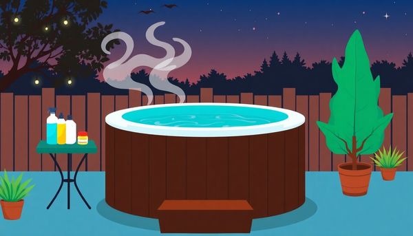 Twilight Backyard Scene With Hot Tub