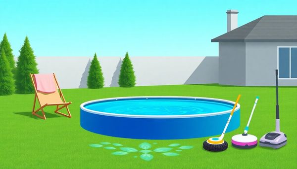 Backyard Pool With Various Cleaners Illustration