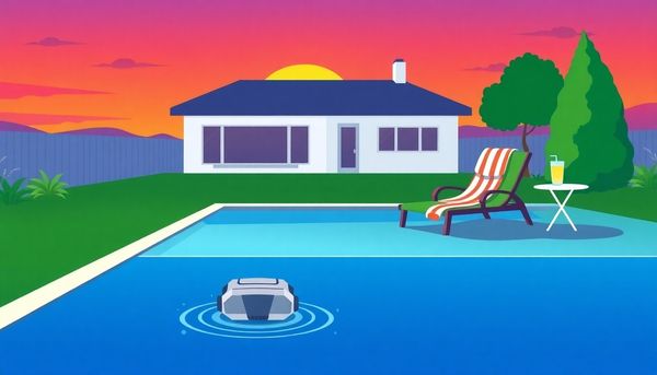 Sunset Backyard With Robotic Pool Cleaner