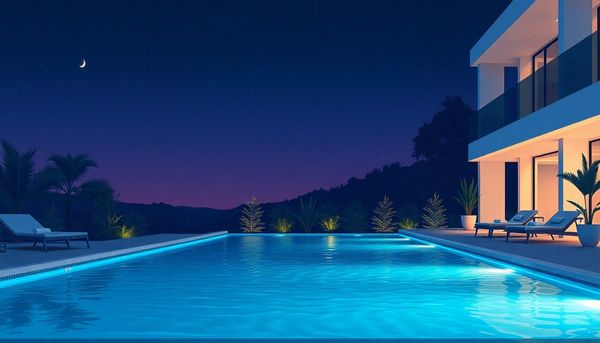 Nighttime Pool Scene With Glowing Lights