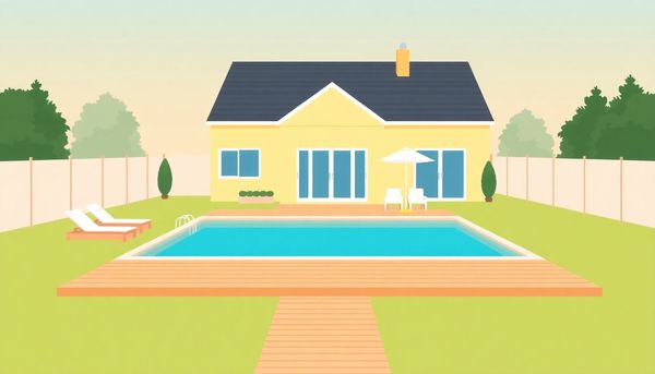 Stylized Backyard Pool and House Illustration