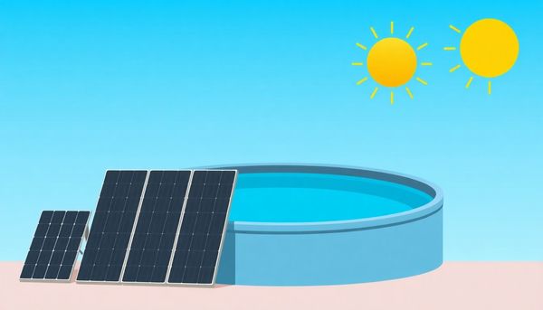 Solar Panels Warming Pool With Sunrays