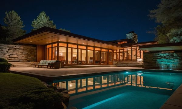 Frank Lloyd Wright style Swimming Pool at night