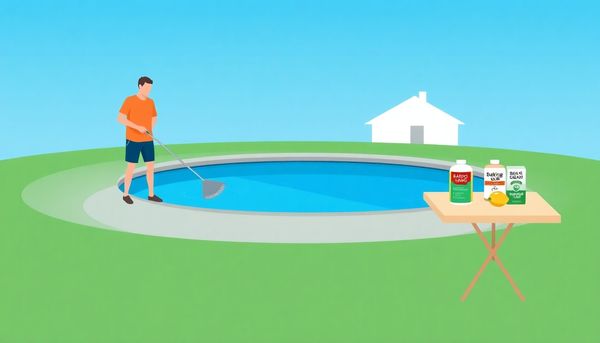 Homeowner Cleaning Pool with Maintenance Supplies