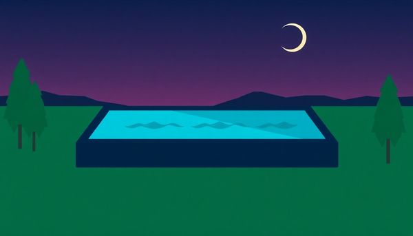 Evening Pool Scene With Crescent Moon